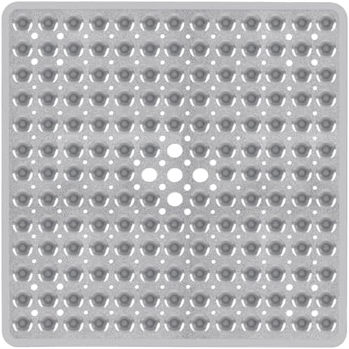 Square Shower Mat Bathtub Bath Mat Non Slip Clear Grey 21"x21" by NaolotureHome