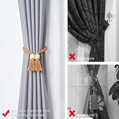NICEEC 4 Pack Wooden Polyhedron Magnetic Curtain Tiebacks Boho Home Decor Drape - Image 2