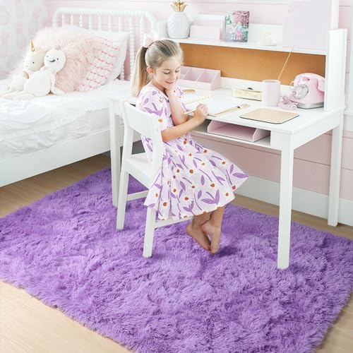 Amdrebio Purple Furry Shag Area Rug 5x8 - Image 5