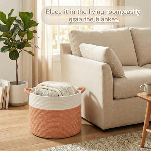 Artfeel 40L Large Cotton Rope Basket, Decorative Woven Blanket Storage - Image 2