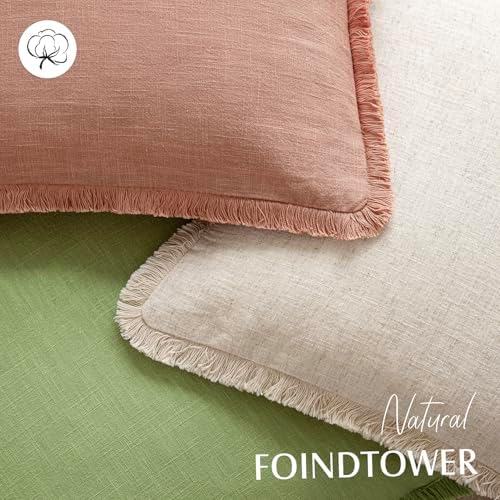 Foindtower Decorative Linen Fringe Throw Pillow Covers 24×24 Coral Pink - Image 4