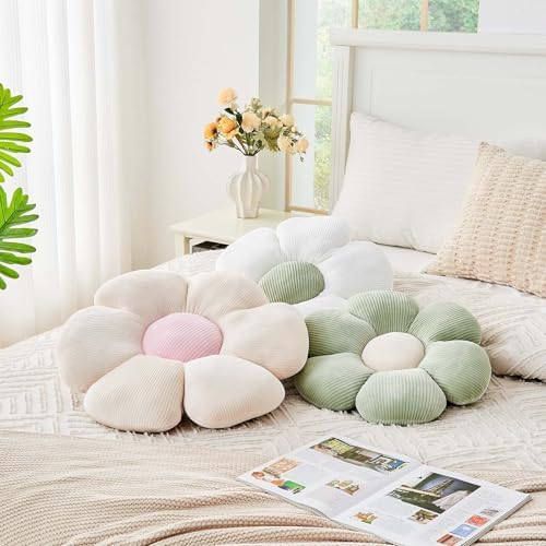Kcvvcr Sage Green Flower Pillow, 14.9" Cute Flower Shaped Floor Pillow - Image 4