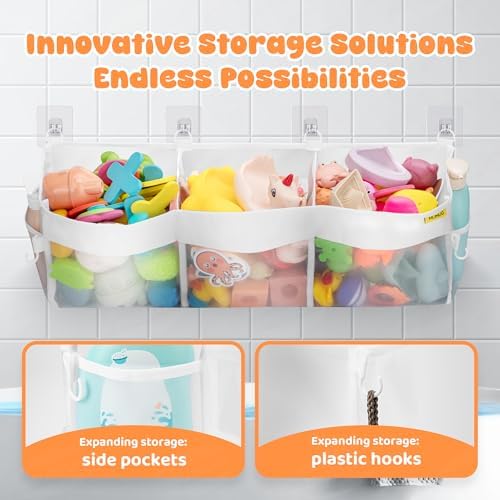 Bath Toy Organizer 3 Compartment Bath Toy Storage Bag Shower Caddy - Image 4