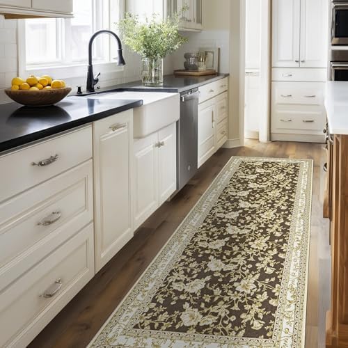 Brown Boho Washable 3x8 Extra Long Hallway Runner Rug Kitchen Floor Rugs - Image 2