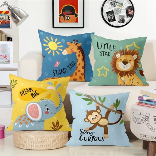 20x20 Set of 4 Kids Cartoon Animals Throw Pillow Cushion Covers - Image 2