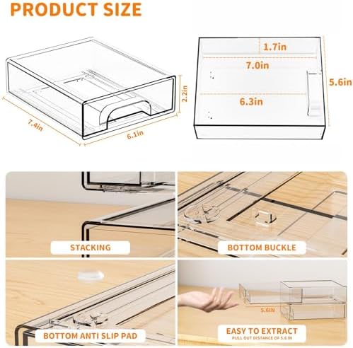 Yieach 2.2'' Tall Small Clear Stackable Storage Drawers, 2 Pack Stacking - Image 3