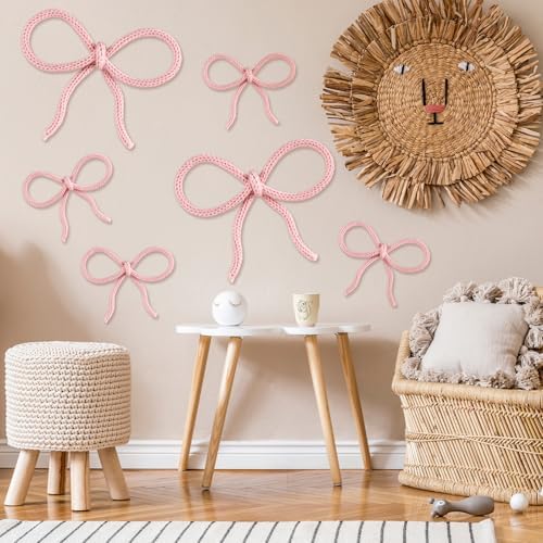 Barydat 6 Pcs Pink Bow Wall Decor Coquette Bow Nursery Decor - Image 5
