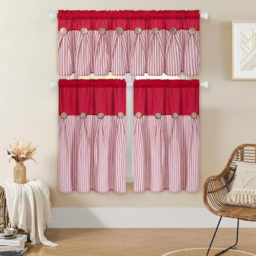 ASPMIZ Boho Linen Kitchen Curtains 36 Inch Length, Farmhouse Kitchen Window - Image 3