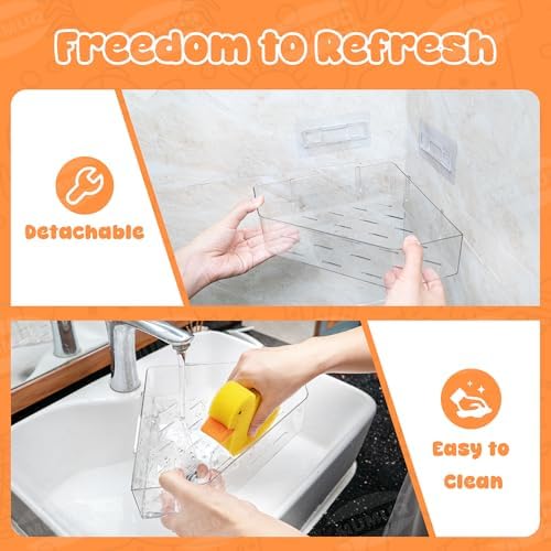 Bath Toy Storage for Baby & Toddler, 2 Pack Clear Adhesive Shower Caddy - Image 5