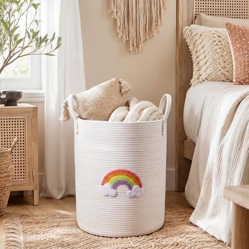 LemonRoad Boho Rainbow Laundry Hamper Large Cotton Rope Storage Basket - Image 2