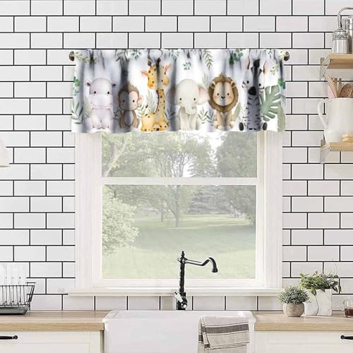 Kids Animals Curtains Valance for Baby Boys Girls Nursery Bedroom Watercolor - Image 4