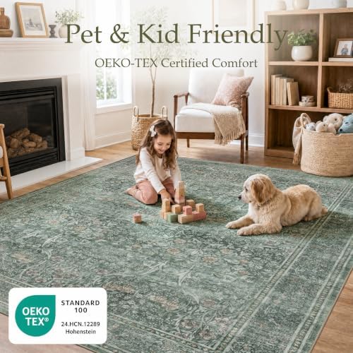 JOLLYVOGUE 5x7 Area Rugs for Living Room, Washable Rug, Moss Green - Image 3