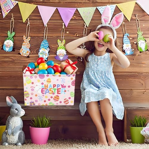 Pink Easter Basket for Kid Large Empty Baby Rectangular Cute Easter Gift - Image 5