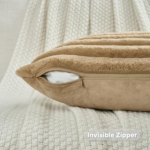 FUTEI Pack of 2 Faux Fur Throw Pillow Covers 18x18 Inch - Image 3