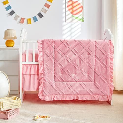 Tufted Ruffle Crib Bedding Set 3 Pieces Baby Boho Quilted Comforter - Image 3