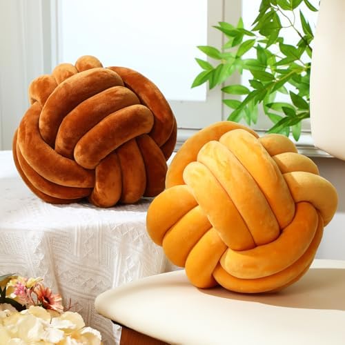 Namalu 7.87 Inches 2 Pcs Knot Pillow Decorative Throw Pillow, Caramel Color - Image 6