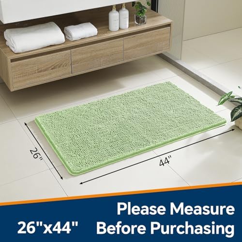 Chenille Bathroom Rug 26"x44" Seafoam Green, Non-Slip Bath Mat - Image 2