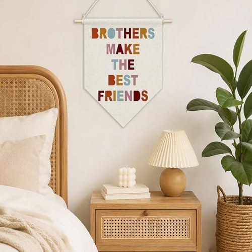KYTWSFWS Boy Nursery Wall Art Pennant Flag, Brothers Make The Best Friends Wall - Image 2