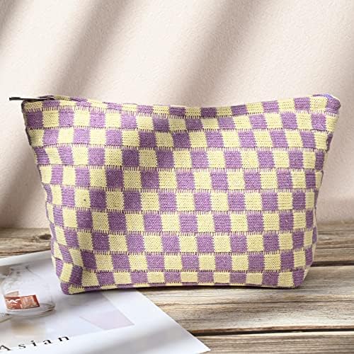 SOIDRAM 2 Pieces Makeup Bag Large Checkered Cosmetic Bag Capacity Canvas Travel - Image 6