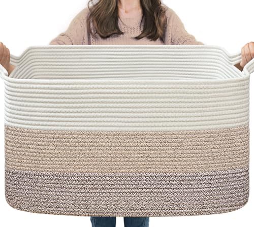 Goodpick Large Woven Rope Blanket Basket, Light Brown by Goodpick