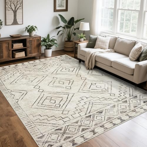 8x10 Washable Area Rugs for Living Room, Dining Room- Morocco Beige by Srugn