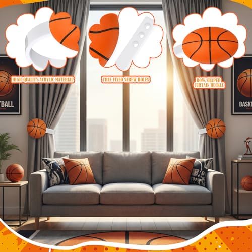 Briwooody 2 Pcs Basketballs Curtain Tiebacks Acrylic Curtain Holdbacks - Image 5