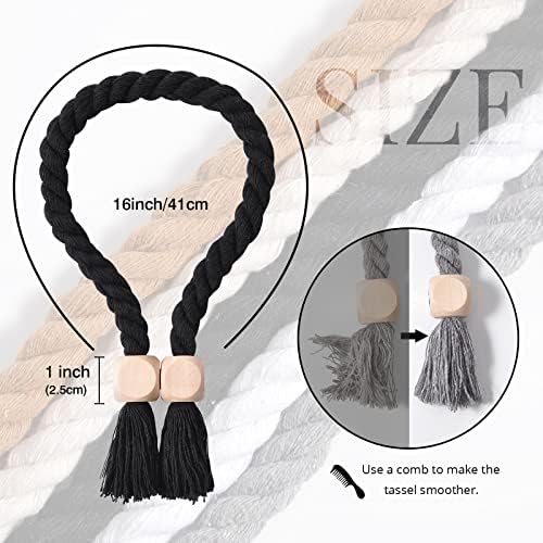 NICEEC 4 Pack Wooden Cube Magnetic Curtain Tiebacks Boho Home Decor Drape Tie - Image 4
