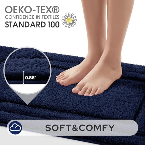 HOMEIDEAS Bathroom Rugs Sets 2 Piece, Soft Extra Long Bath Mat Navy Blue - Image 4