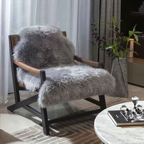 Genuine Real NZ Sheepskin Area Rug Fluffy Lambskin Living Room Grey 2 x 3ft by Unknown