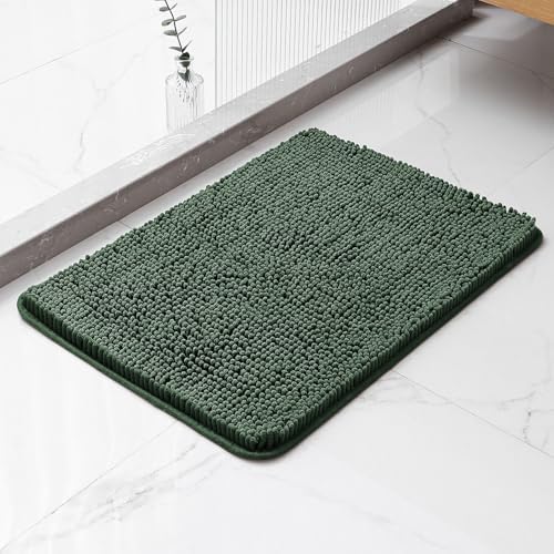 Chenille Bathroom Rug 17"x24" Hunter Green, Non-Slip Plush Bath Mat by Kildoss