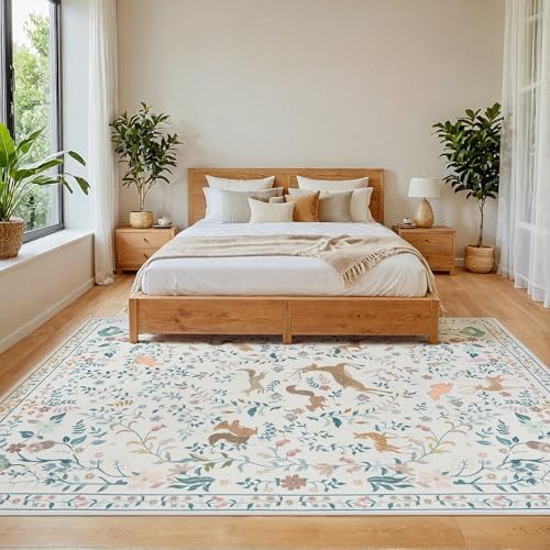 6x9 Area Rugs Boho Floral Washable Living Room Rug Neutral Carpet Nursery - Image 3