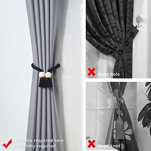 NICEEC 2 Pack Wooden Ball Magnetic Curtain Tiebacks Boho Home Decor Drape Tie - Image 2