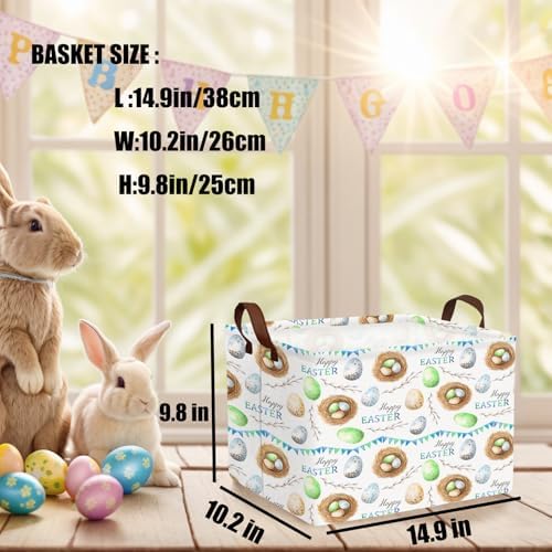 Large Cute Easter Basket for Kid Empty Gift Baby Rectangle Storage Bin Bunny - Image 3
