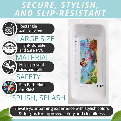 ENKOSI Non-Slip Bath Mat and Shower Mat 40x16 Extra Long, Mermaid Print - Image 4