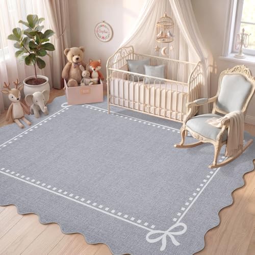 Garvee Scalloped Bow Rug Grey Washable Solid 3x5 Area Rugs by Garvee