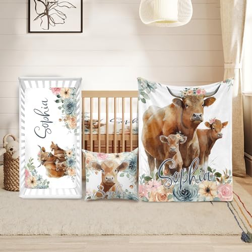 Custom Highland Cow Crib Bedding Set by Duckbe