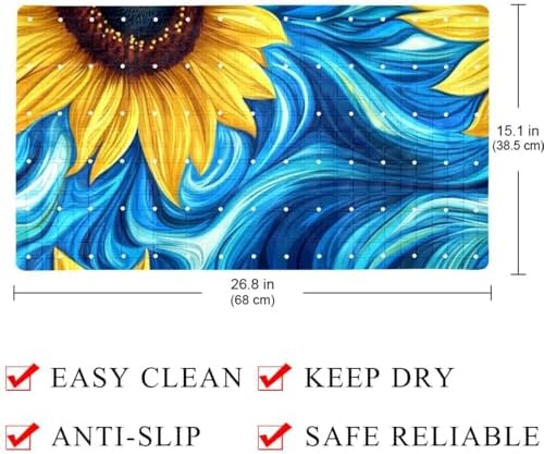 Bathtub Mat Non Slip 26.8x15.1 Inch, Sunflowers Shower Mat - Image 4