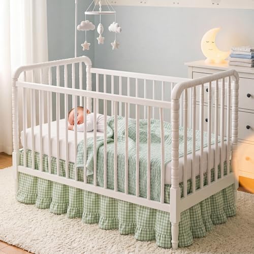 Gingham Crib Skirt Dust Ruffle 52 x 28 Inch 100% Cotton - Image 4