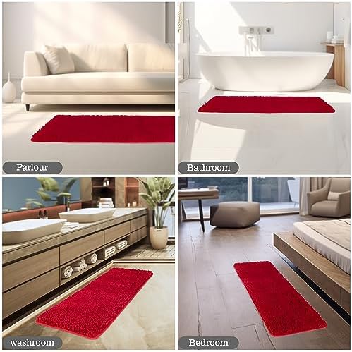 Yeaban Chenille Red Bathroom Runner Rug 17"x47" - Image 5