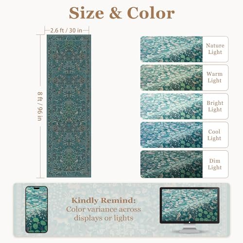 Teal Woodland 2.6x8 Runner Rug for Hallways Non Slip, Low Pile Thin Washable - Image 2