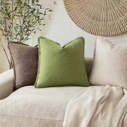Foindtower Decorative Linen Fringe Throw Pillow Covers 22×22 Lush Green - Image 5