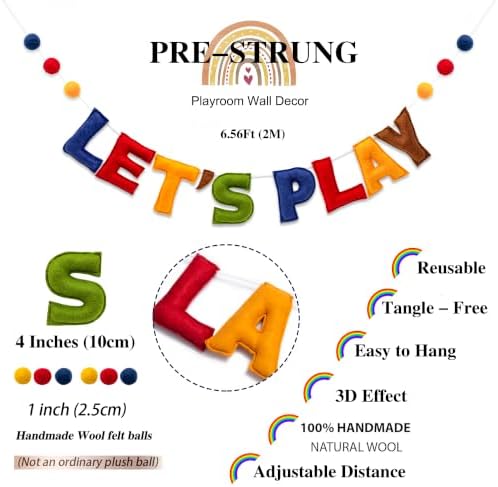 Pre-Strung Retro LET’S Play Felt Banner Reusable Kids Playroom Decorations - Image 6