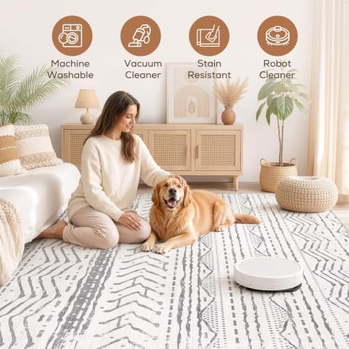 Nakagishi Area Rugs 9x12 Living Room: Washable Boho Large Neutral Modern Soft - Image 3