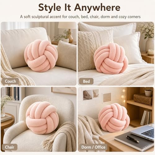 Petrella Pink Knot Pillow Ball, 11 Inch Decorative Pillow - Image 3