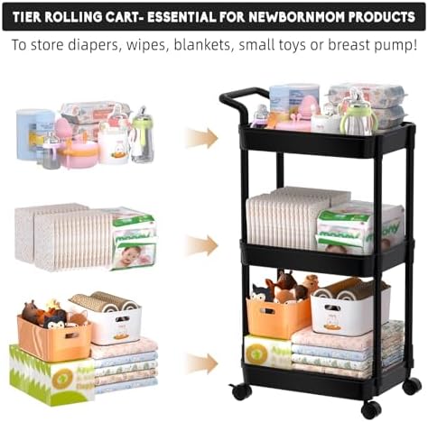 Volnamal Diaper Caddy, 3 Tier Rolling Cart - Image 3