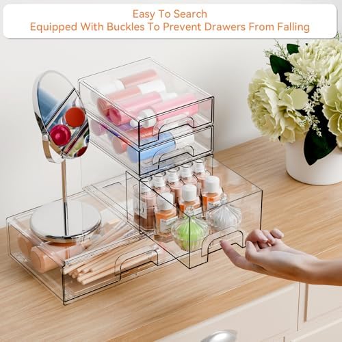 Yieach 4 Pack Clear Stackable Storage Drawers, Pull-Out Medicine Cabinet - Image 5