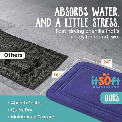ITSOFT Memory Foam Bath Mat 24x16, Non Slip, Machine Washable, Quick Dry & - Image 3