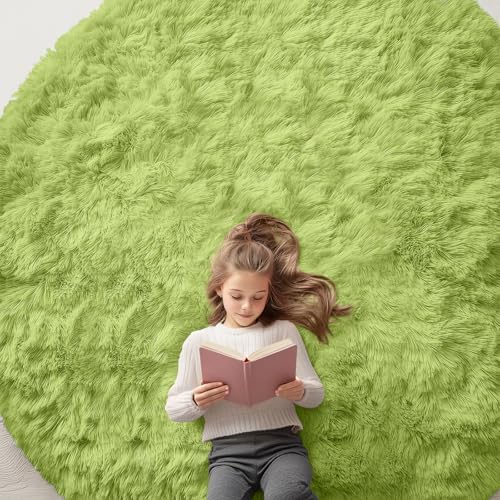 OLANLY Grass Green Round Rugs for Bedroom by OLANLY
