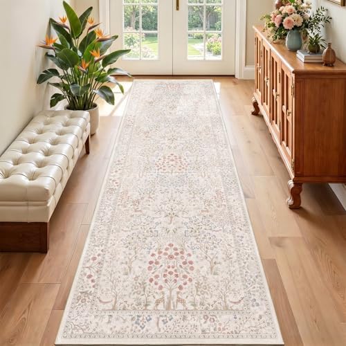 Cream Woodland 2.6x8 Runner Rug by Jainmy