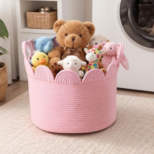 LemonRoad Round Woven Basket Pink - Image 3